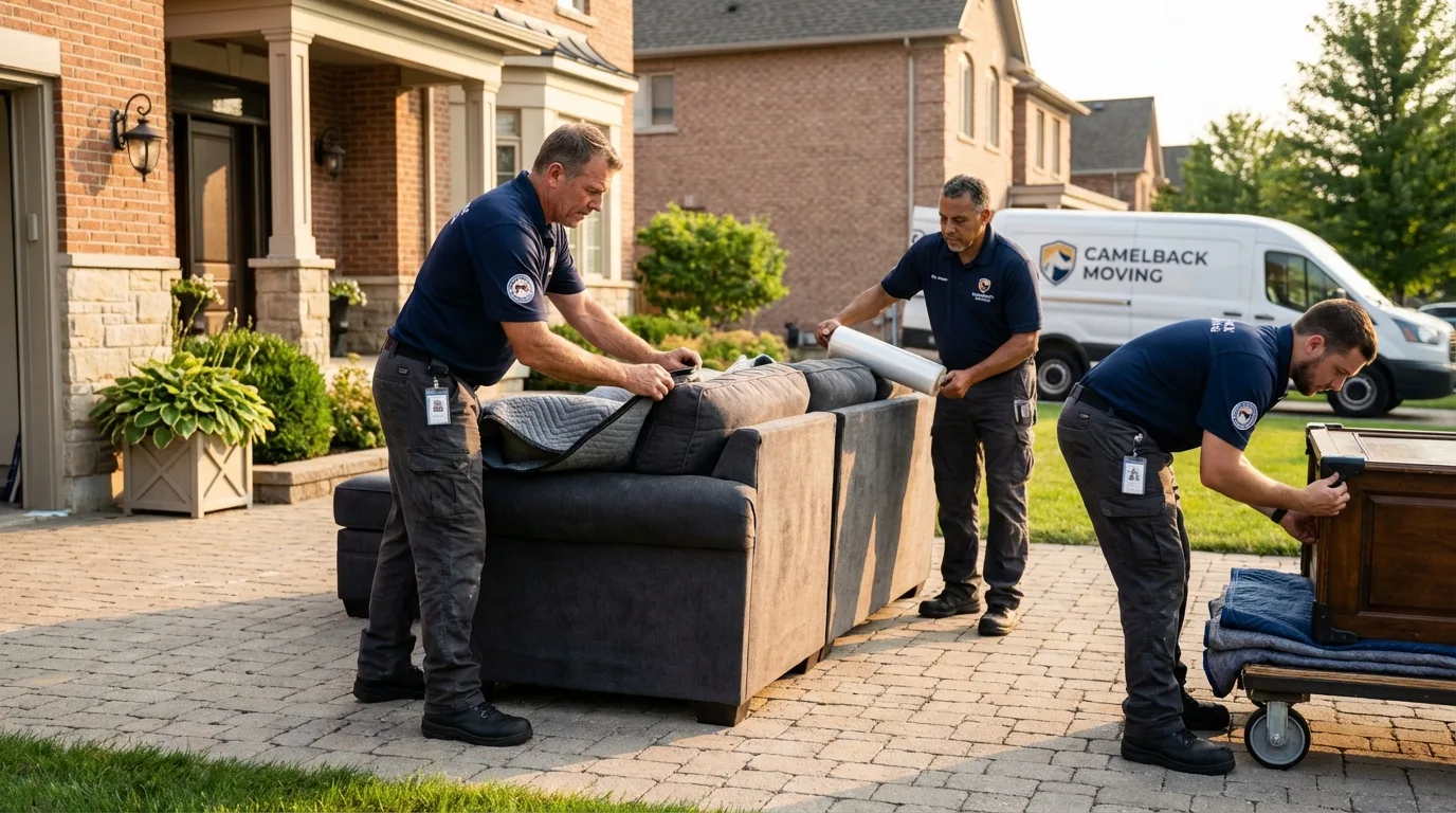 Large estate moving crew wrapping furniture in Woodland Hills, CA
