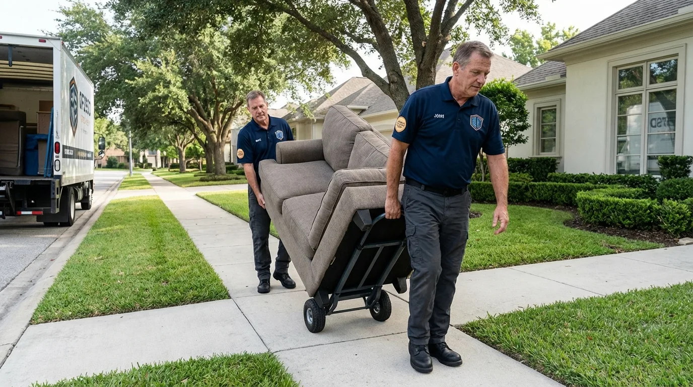 Local residential moving crew loading furniture in Woodland Hills, CA