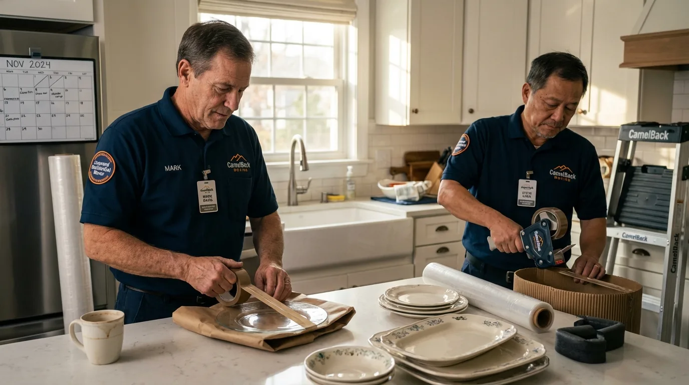 Professional crew packing kitchen dishware in Woodland Hills, CA