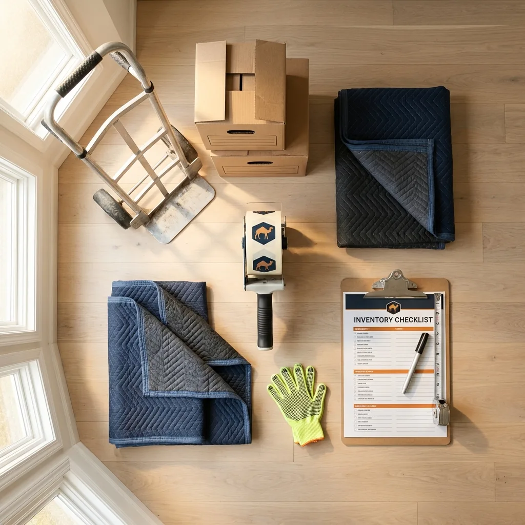 Professional moving supplies and packing materials layout for Woodland Hills residential relocations